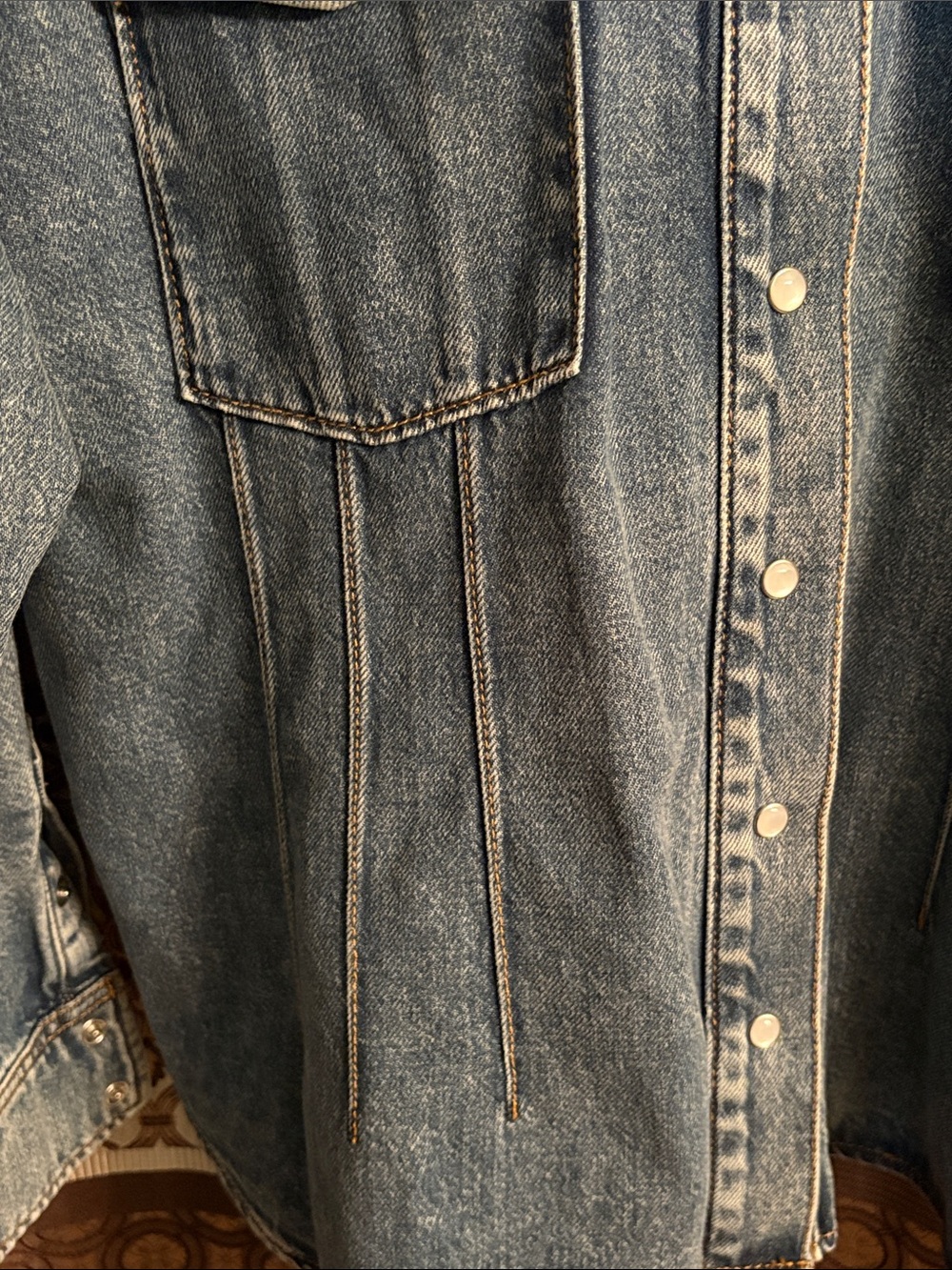 Loft Light Wash Denim Snap front Shirt with seam detail - Picture 4 of 6